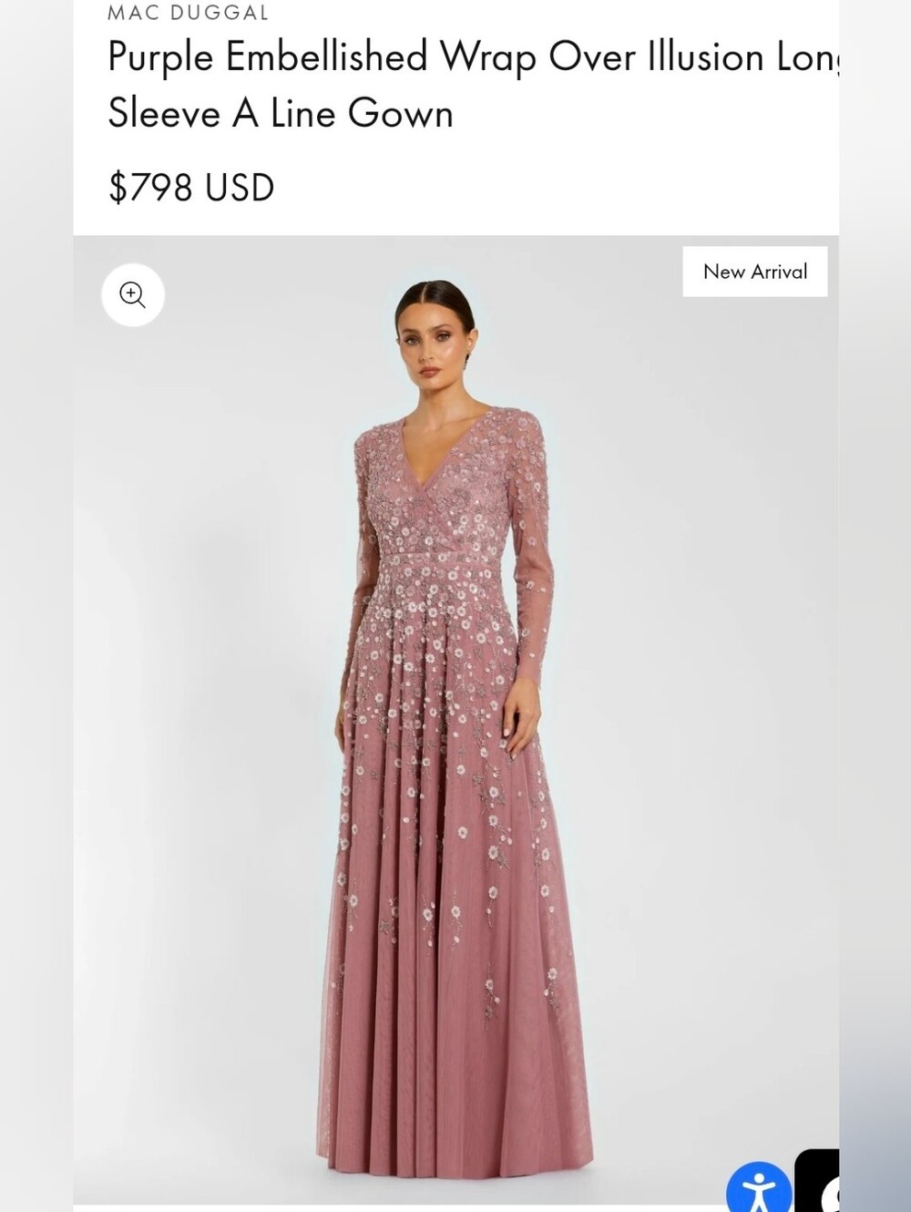Mac Duggal Mauve Long Sleeve V-Neck Embellished Evening Gown 3D Floral - Picture 4 of 15